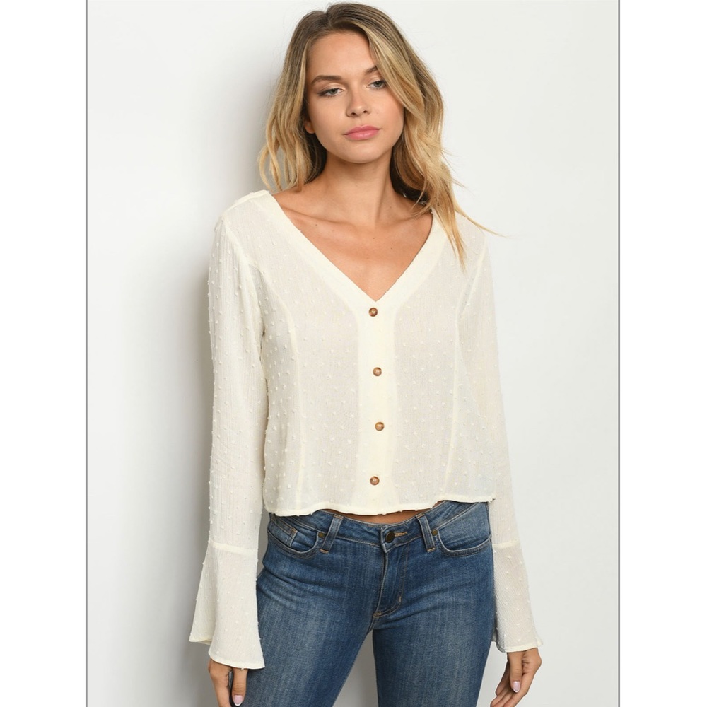 Womens Ivory Bell Sleeve Top